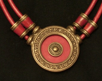 Vintage necklace, 80, Charles Jourdan leather, crew neck