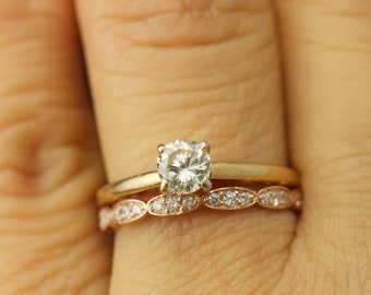 estrella lesly set moissanite engagement ring and diamond wedding band round brilliant cut solitaire wavy wall band free shipping - Solitaire Engagement Ring With Diamond Wedding Band estrella lesly set moissanite engagement ring and diamond wedding band round brilliant cut solitaire wavy wall band free shipping - Solitaire Engagement Ring With Diamond Wedding Band