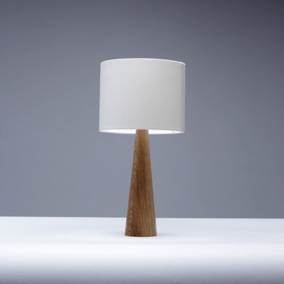 oak table lamp cone shape 41cm / bedside lamp / small table