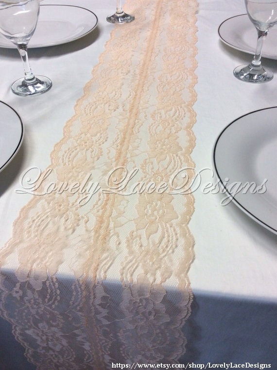 5ft Peach Lace Table Runner 8in Wide/ Lace by LovelyLaceDesigns