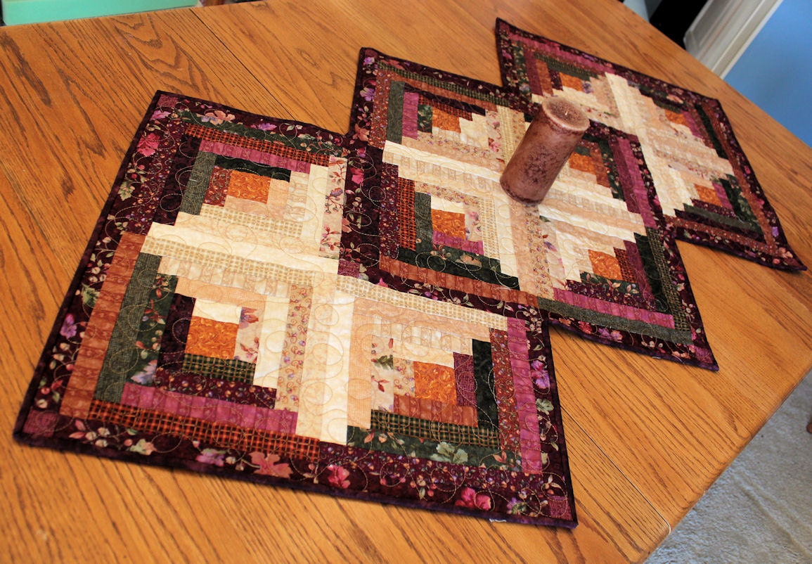 Log Cabin Quilted Table Runner In Earthtone By CactusPenguin