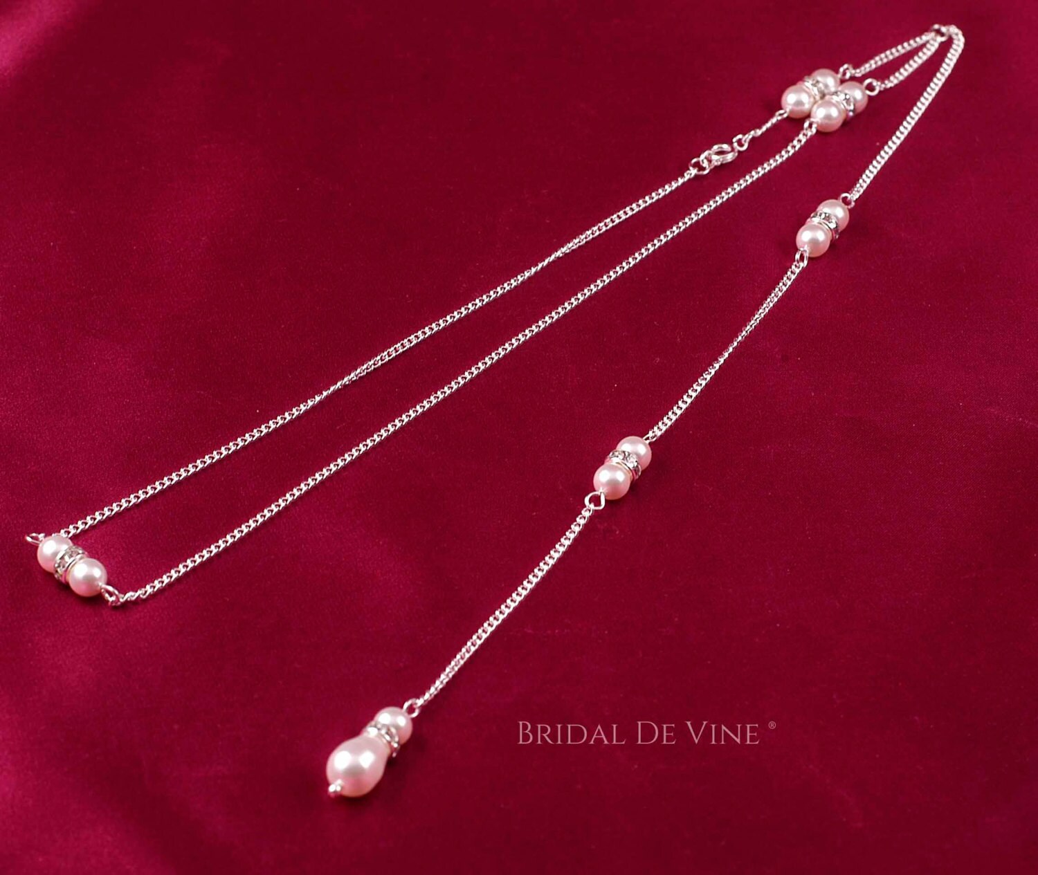 Bridal Backdrop Lariat Necklace Wedding Prom Pearls