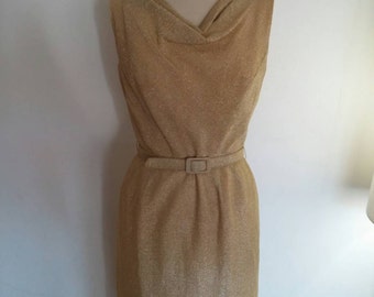 Vintage 1950s gold lurex wiggle dre ss size medium by Melwine of Miami ...