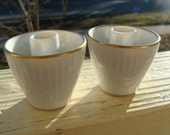 Thomas Germany Petite size Ivory White Porcelain with Gold Brim Candle Holder two piece set German Rosenthal # 1788 and 24