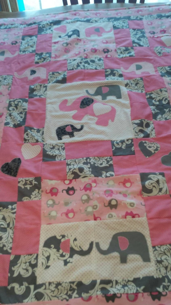 Pink & Grey Elephant Baby Quilt