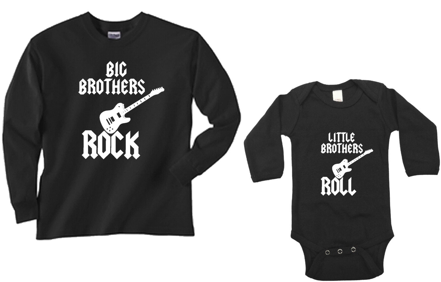 Big brothers rock and little brothers roll siblings set of 2 long sleeve tshirt and bodysuit custom to order black great gift new