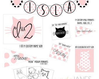 Kitty Cat Party Digital Printables | Kitty Cat Banner | Kitty Cat Birthday Sign | Kitty Cat Party