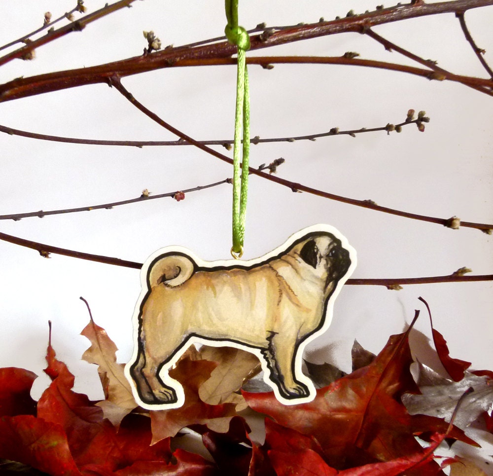 Pug - Handmade Wooden Dog Decoration, Christmas Ornament, Dog tree decoration, Watercolour, home decor, Pet portrait, dog art