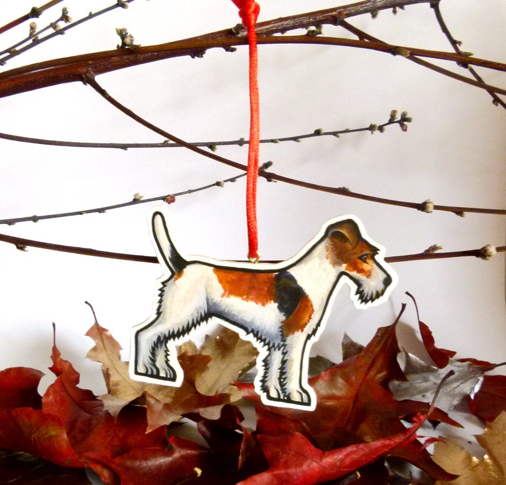 Wire-haired Fox Terrier- Handmade Wooden Dog Decoration, Christmas Ornament, Dog tree decoration, Watercolour, home decor, Pet portrait, Dog