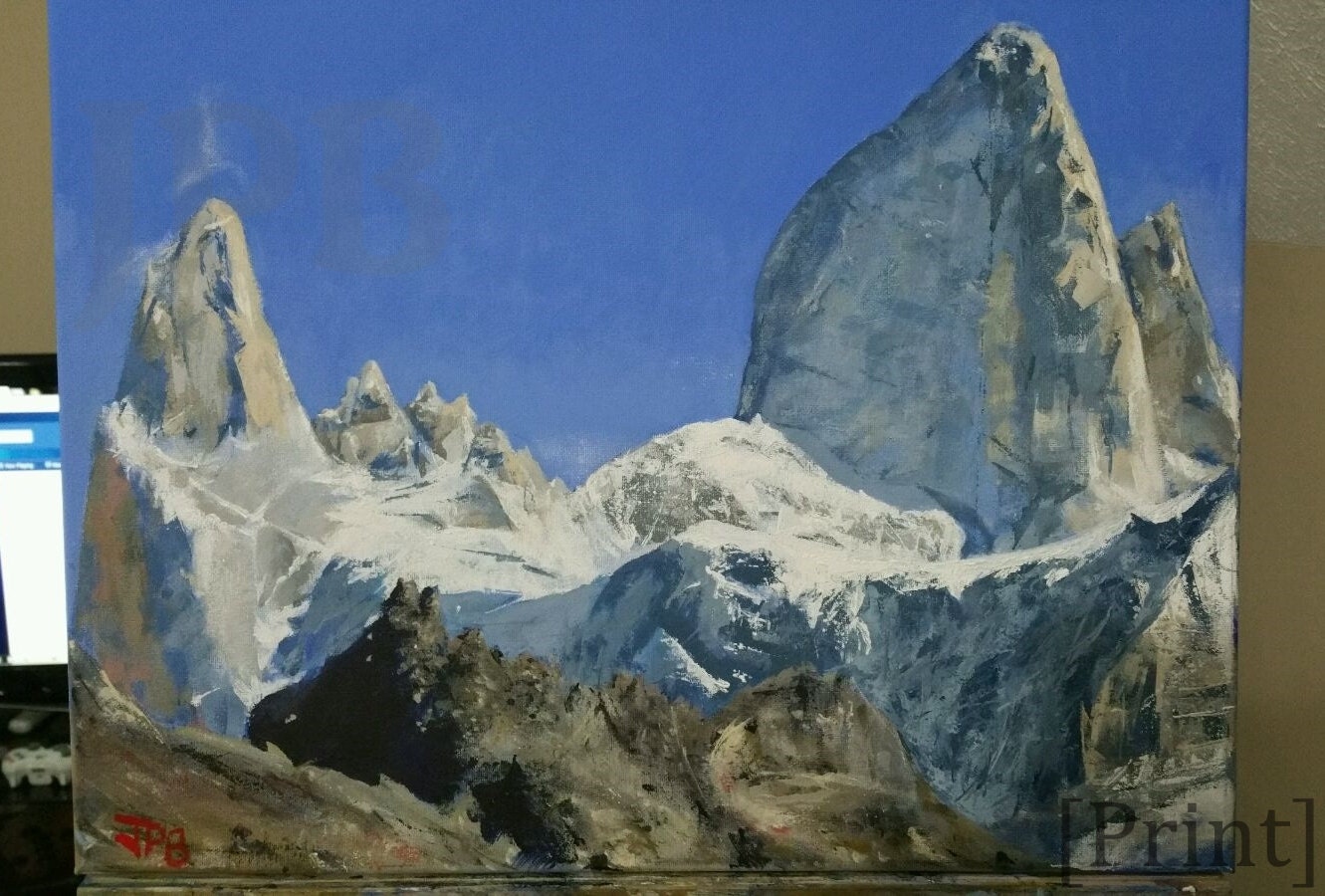 Original Print Cliffs acrylic painting cold weather by GalleryJPB