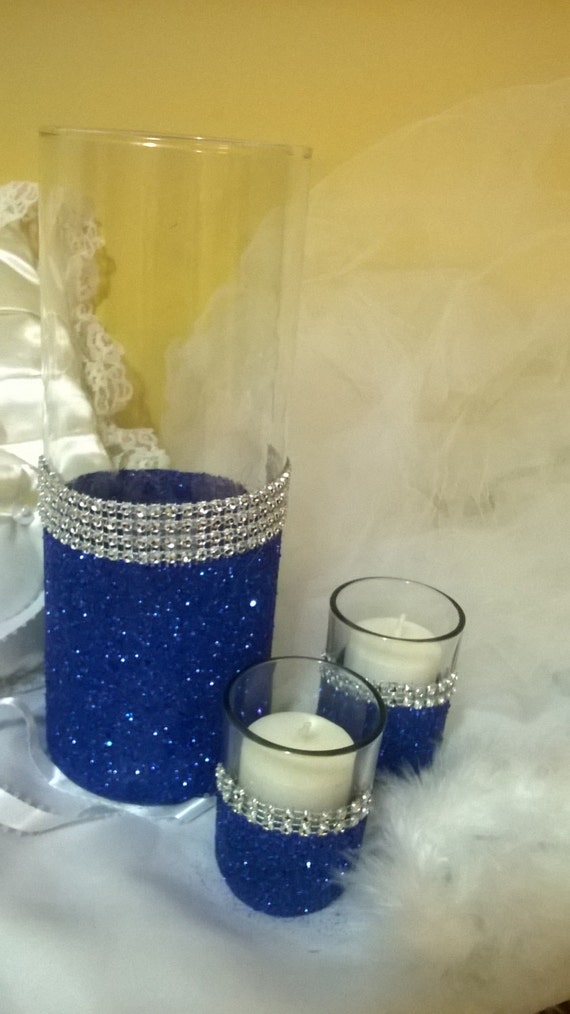 royal blue glitter vase wedding centerpiece by TheSparkleBooth