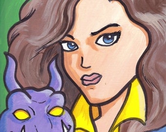 Kitty Pryde Shadow Cat X-Men Lockheed Painting Acrylic 9" x 12"