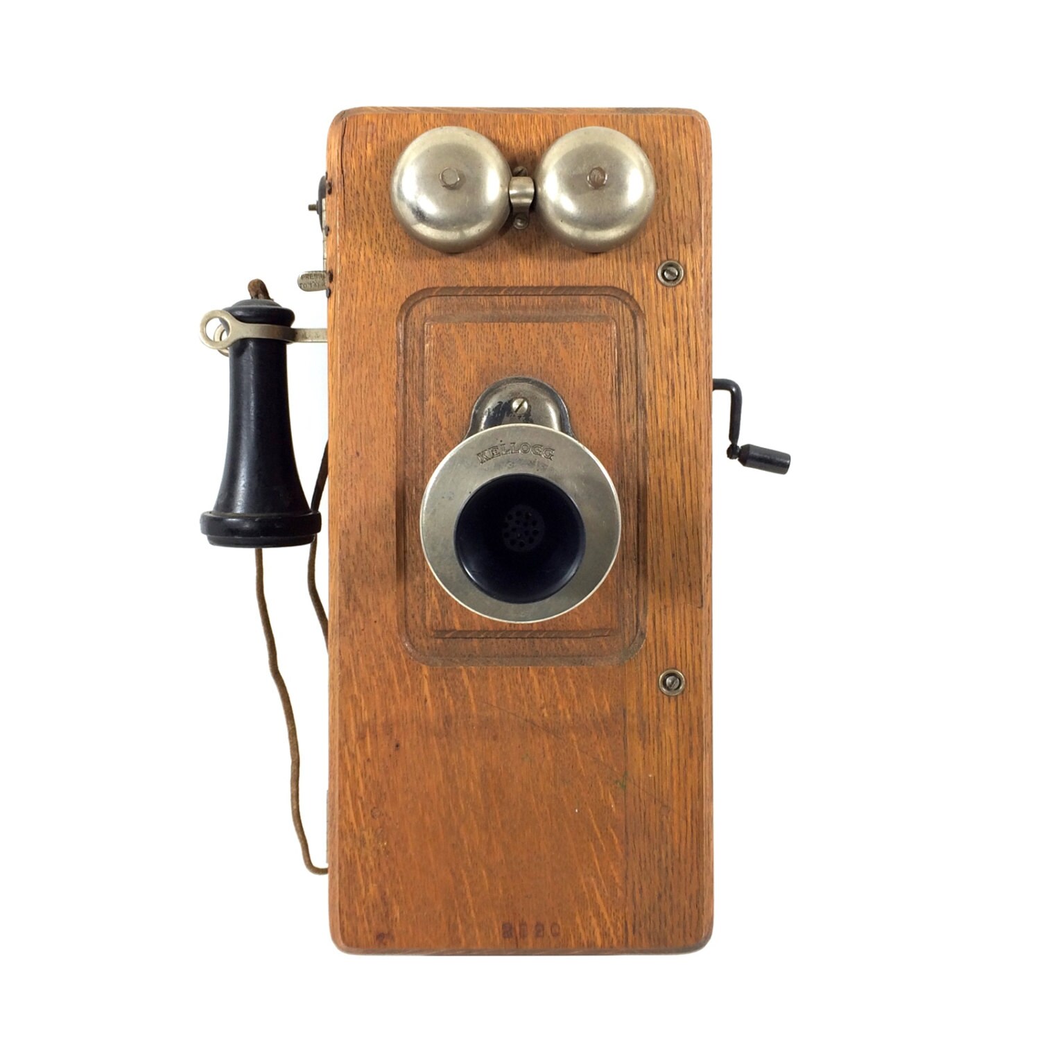 Antique Kellogg 2820 Wall Mount Telephone in Wooden Case circa