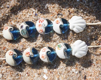 Handmade lampwork sea beads/ Craft supplies / Beading / Beach / Shell