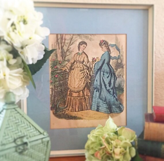 Large Vintage French Ladies Fashion Print illustration Framed