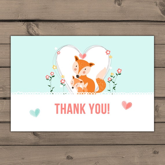 Items similar to Baby shower Thank you cards Fox Theme Cute Instant download Woodland animal ...