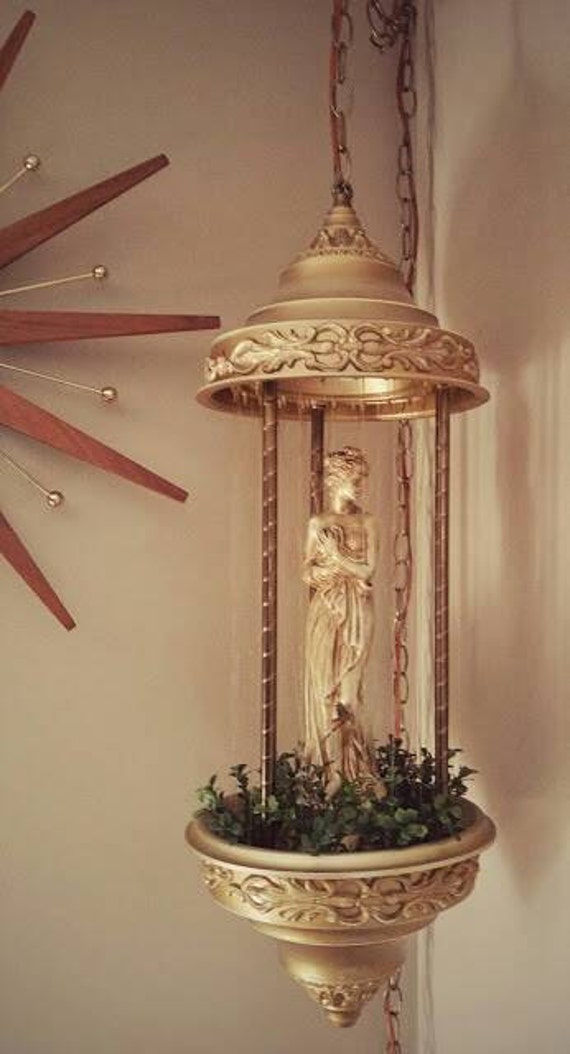 Vintage Mid Century Kitsch Goddess Venus Oil Rain Swag Lamp