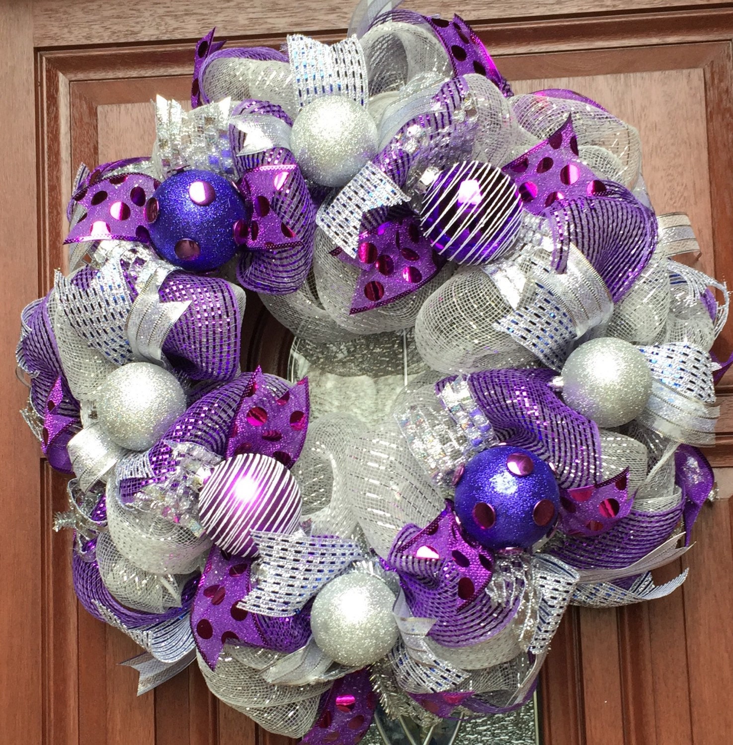 Deco Mesh Christmas Wreath Silver Purple Christmas Wreath