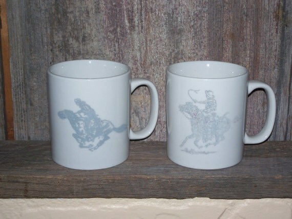 Vintage Cowboy Mugs or Coffee Cups / Cowboy and Horse Western Mugs ...