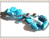Blue Beaded Bracelet~Women's Blue Beaded  Bracelet~Blue Beaded Bracelet With Silver Chain  On Stretch Cord
