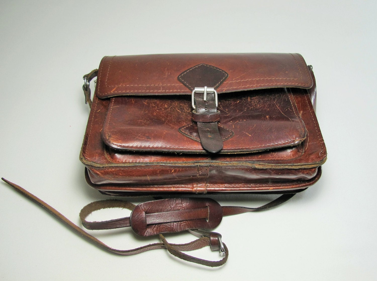 Vintage 70s Messenger Bag Leather Shoulder Bag Real Leather Handbag