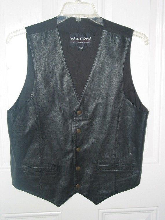 Mens Vintage Black Leather Wilsons Vest Size M