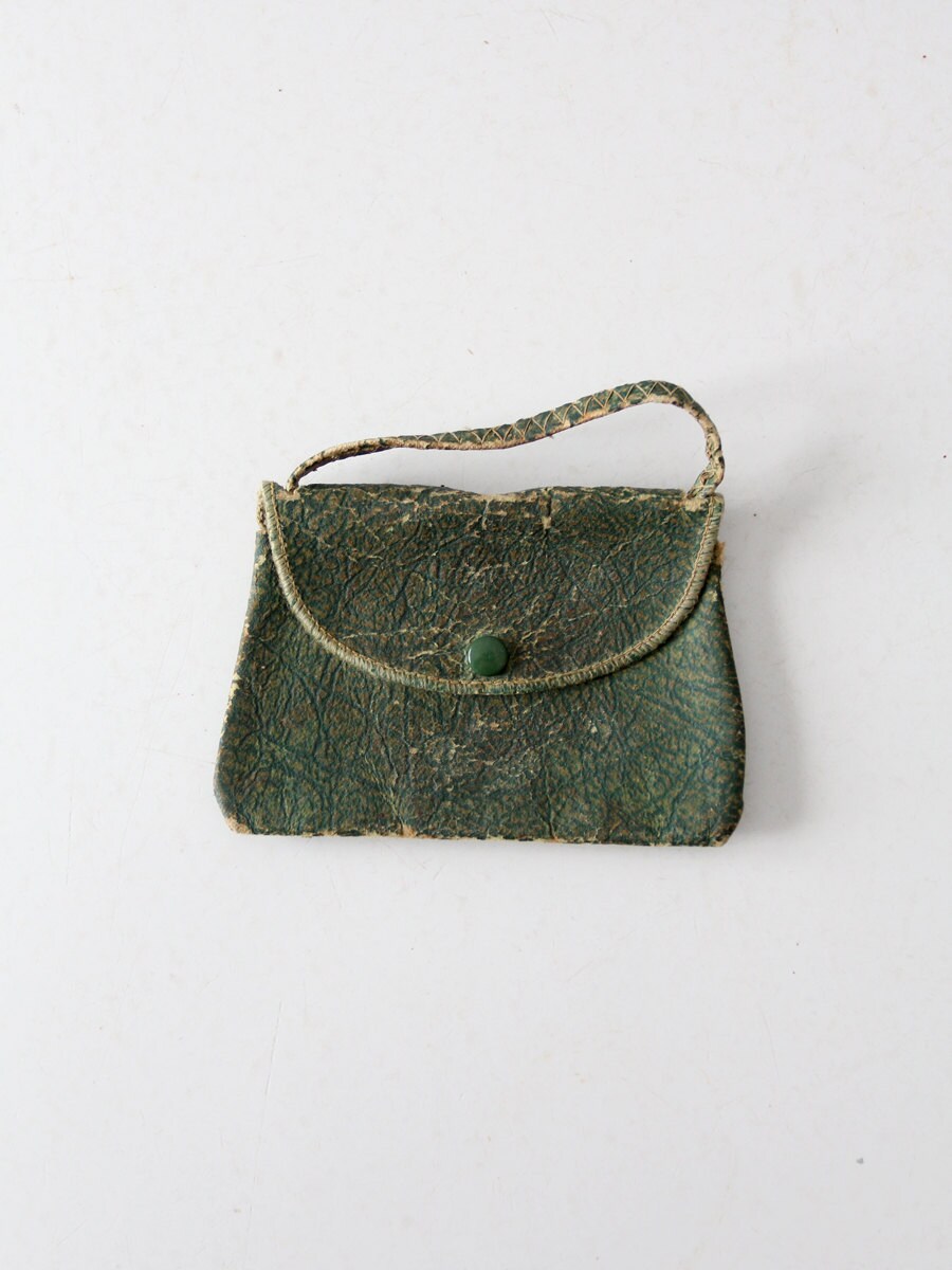 antique coin purse green leather clutch