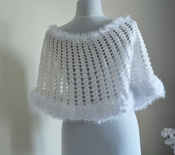 Items similar to Knit Poncho Capelet, Crochet Short Poncho, wedding shawl, Ha...