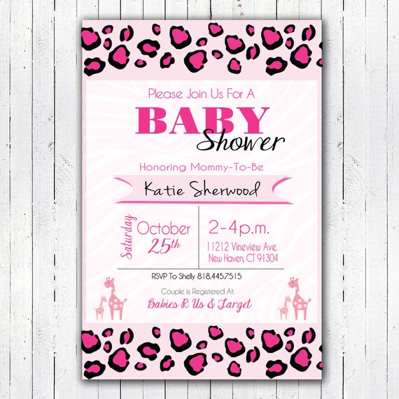 Printable Pink Safari Baby Shower Invitation 4 x 6