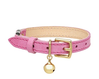 Pink Leather Cat Collar with Breakaway Buckle