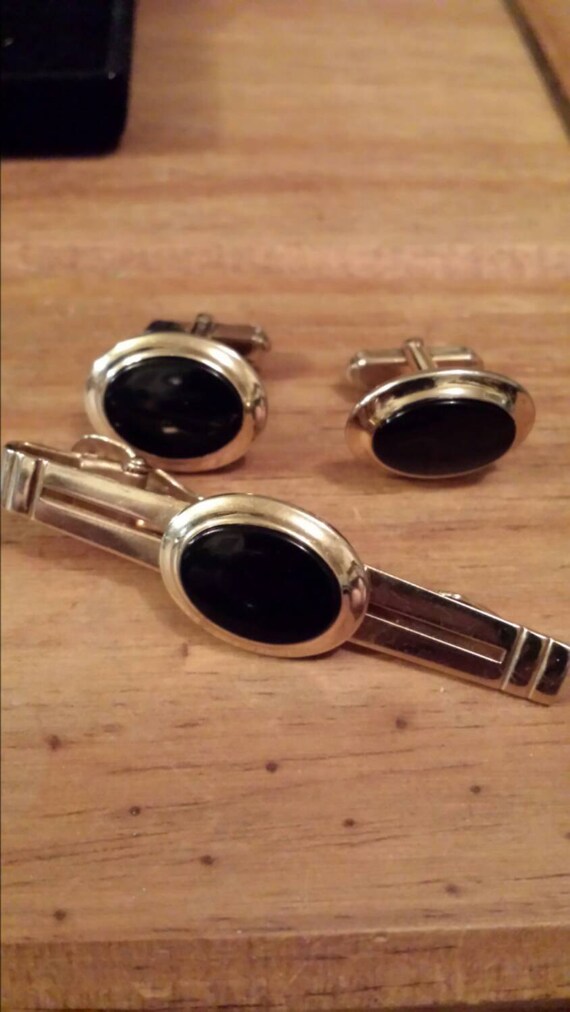 Vintage cufflinks and tie clip made by Anson gold tone by justgemz