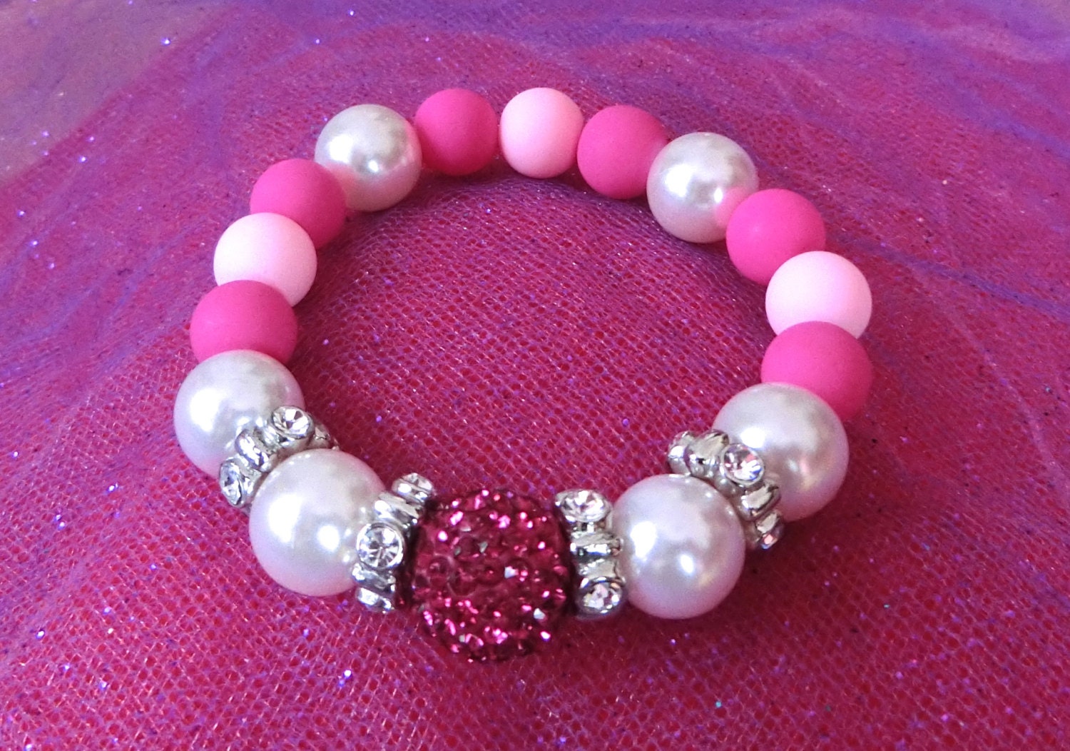 Girls Pink Charm Bracelets/Stretch Bracelet/Pearl Bracelet