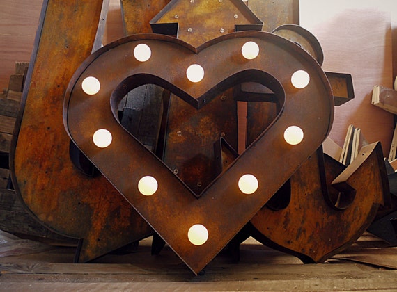 Black Heart. (Marquee Relic // Rusted // Patina // Fun Fair Sign & Light // Vintage themed // Wedding // Distressed // Home lighting)