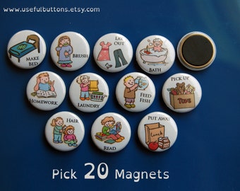 1" size - Pick 20 Small Chore Chart Magnets - Magnet Buttons 1"