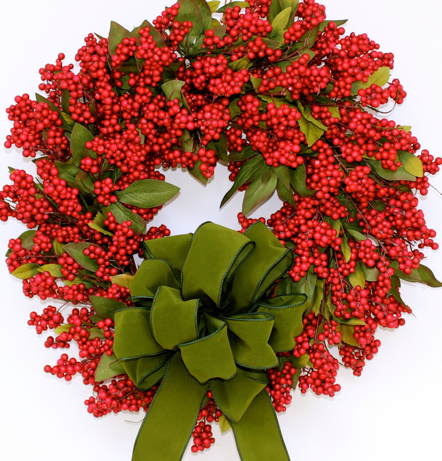 SOLD Traditional Red Berry Christmas Wreath,Storm Door Wreath, Double Front Door Wreath, Glass Door Wreath, Kitchen Wreath