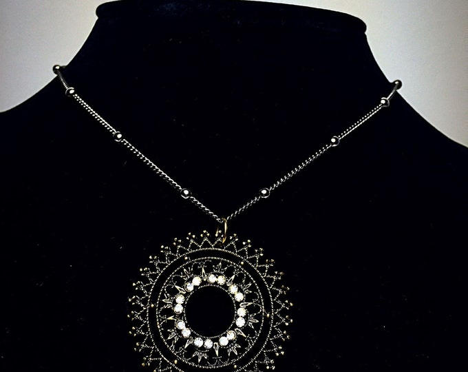 Brass circle pendant necklace, brass necklace