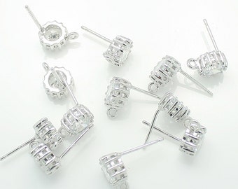 EF-015-SV Glossy Silver Rhinestone stud earrings lot Earrings lot Stud earring findings Hooks silver rhodium plated over Brass
