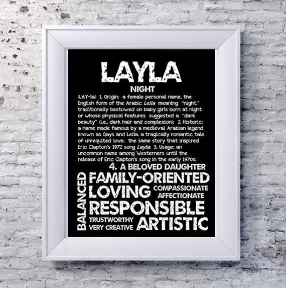 LAYLA Personalized Name Print / Typography Print / Detailed Name ...