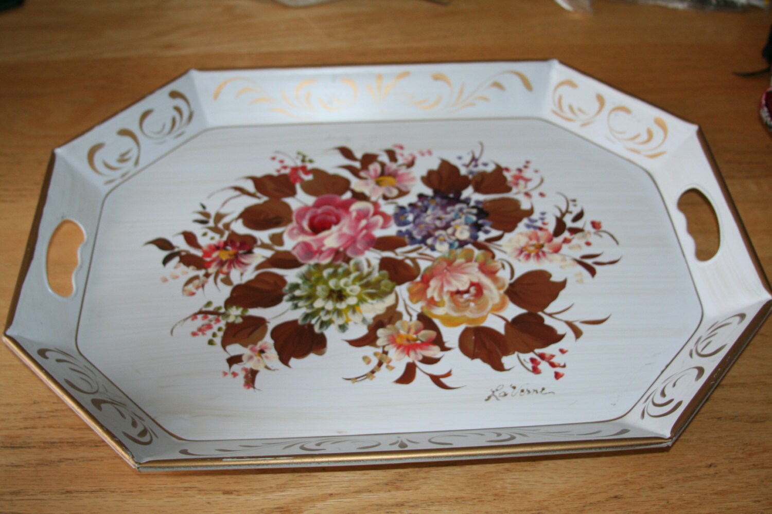 Vintage Nashco Products Hand Painted Floral with Gold accents Metal ...