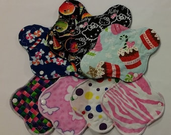 Starter Pack Set of 6 Cotton and Flannel Topped Heavy, Regular, Light/Liner Cloth Pads, Adult Starter Set, Pre-Teen starter pack
