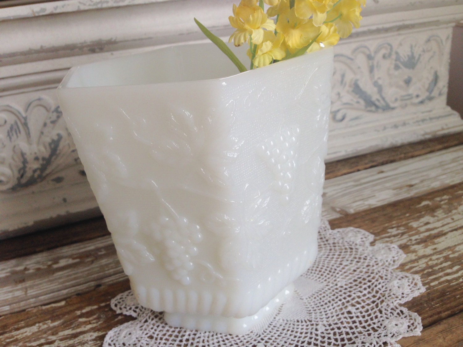 Vintage Fire King Milk Glass Grape Pattern by TheVelvetRooster