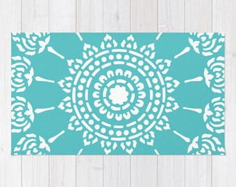 Medallion Area Rug - Mandala Area Rug - Turquoise Area Rug - Modern Decor - Bedroom Decor - Office Decor - Blue Area Rug - Aldari Home
