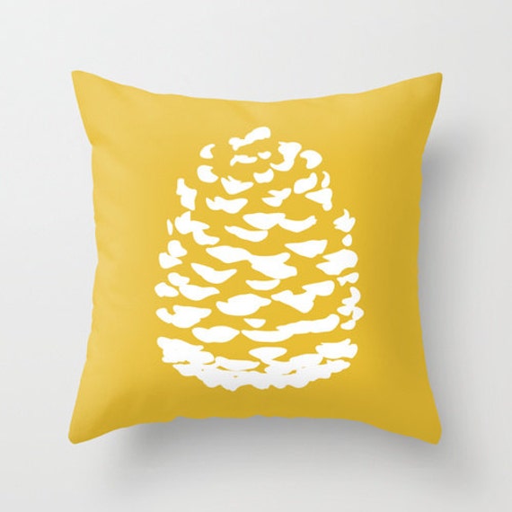 Modern Pinecone Throw Pillow Cover Mustard Yellow Fall