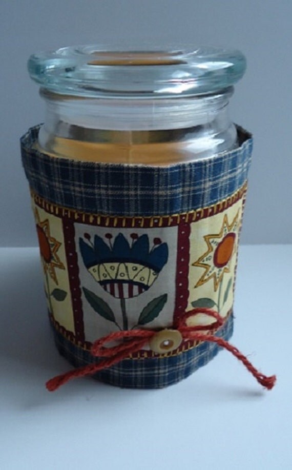 Jar Candle Wrap Mason Jar Floral Homespun Applique by FiberSongs