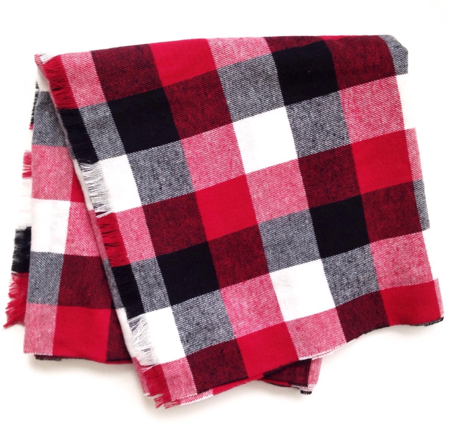 Red Black and White Buffalo Check Blanket Scarf by SandySeaTurtle