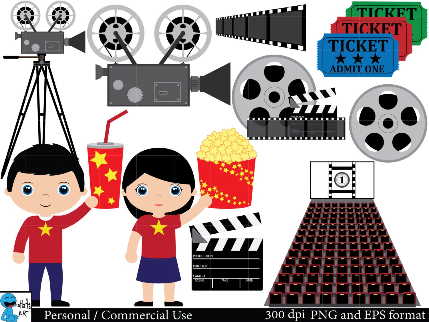 Cinema Set Clipart Digital Clip Art Graphics Personal