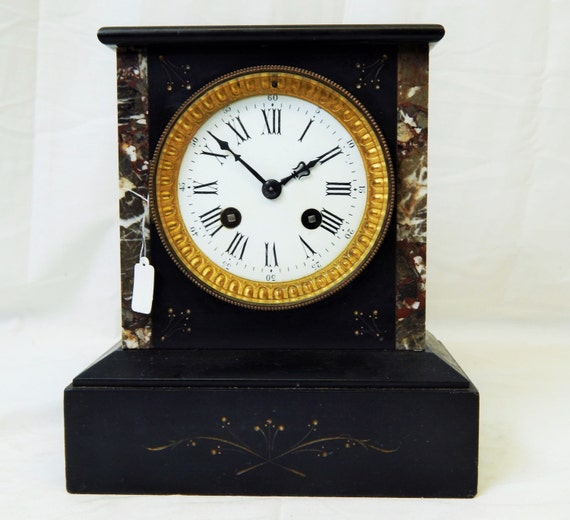 59 Gorgeous Antique Solid Marble Mantel Clock With Porcelain 6268