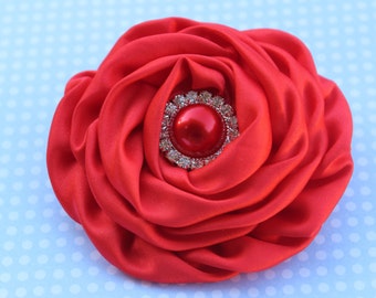 Red girls hair bow, toddler hair bows, red hair clip, red hair accessory, red wedding bow, red satin hair clips, red flower girl
