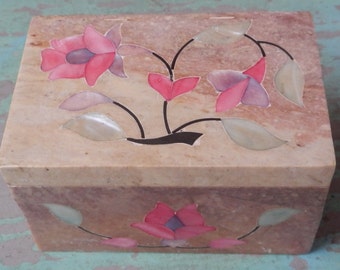 RESERVED FOR CAROLYN Pretty Soapstone Trinket Box with Mother of Pearl Inlay!
