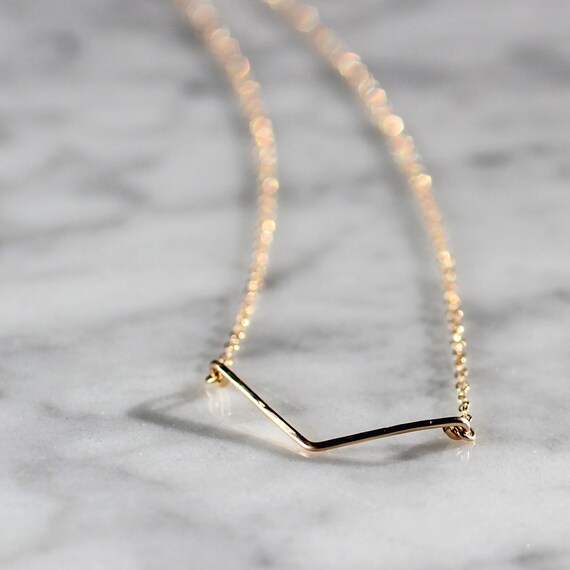 HAMMERED CHEVRON Necklace tiny gold layering triangle bar